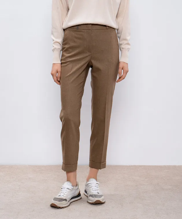 Peserico Pantaloni marroni in lana e cashmere P04629U03358