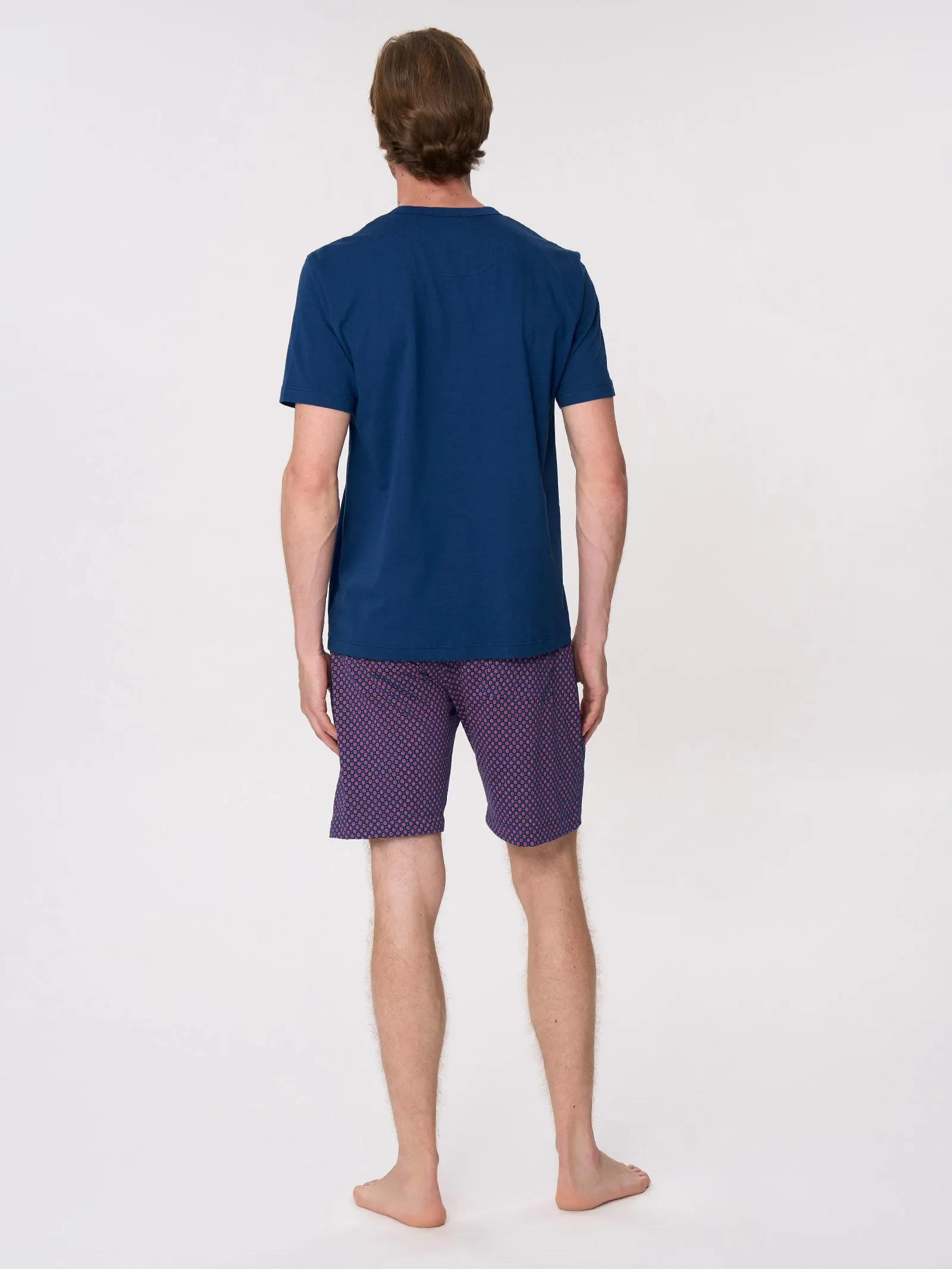 Pigiama corto a serafino in jersey di cotone - Fant. Navy Peony