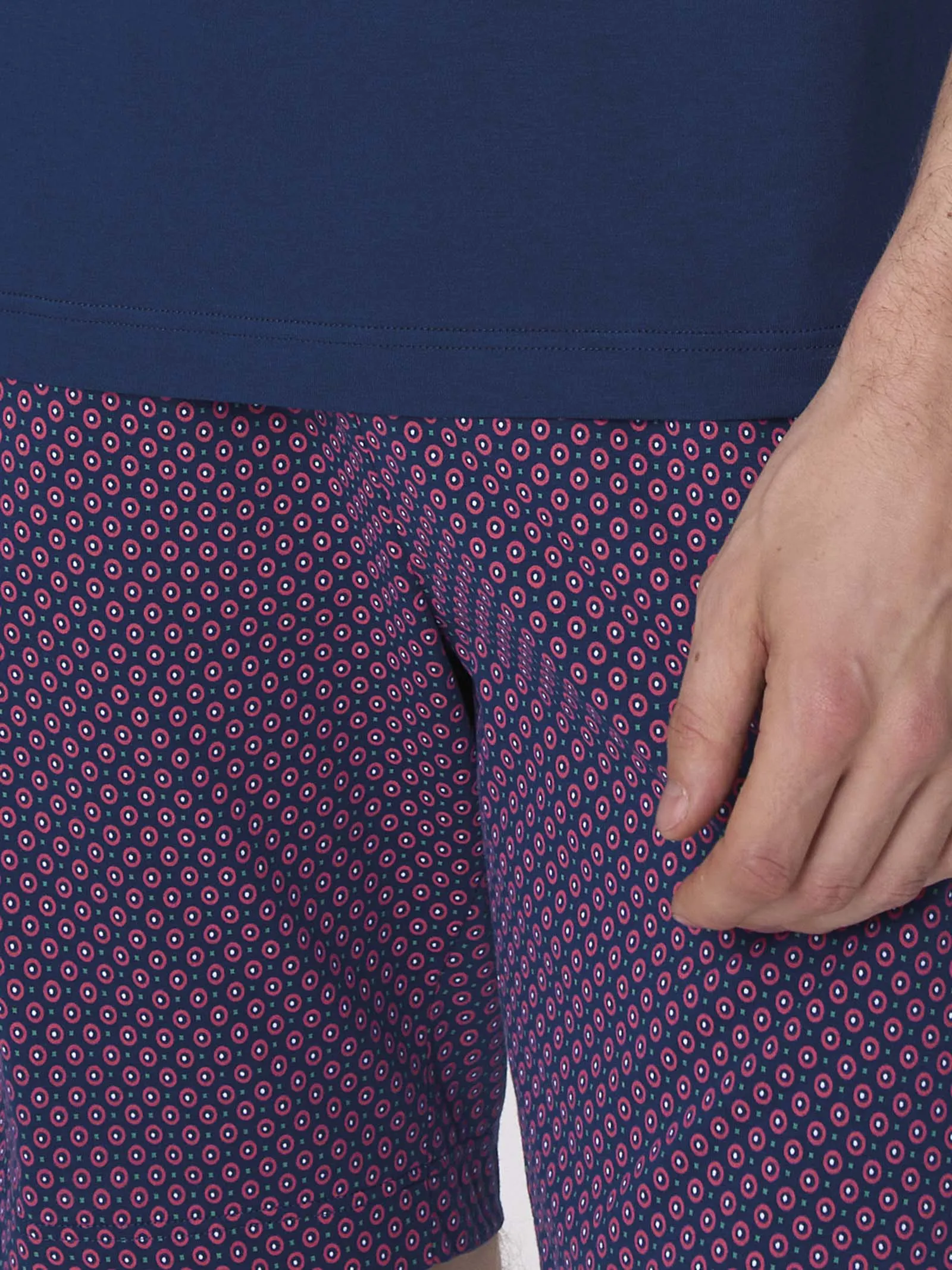 Pigiama corto a serafino in jersey di cotone - Fant. Navy Peony