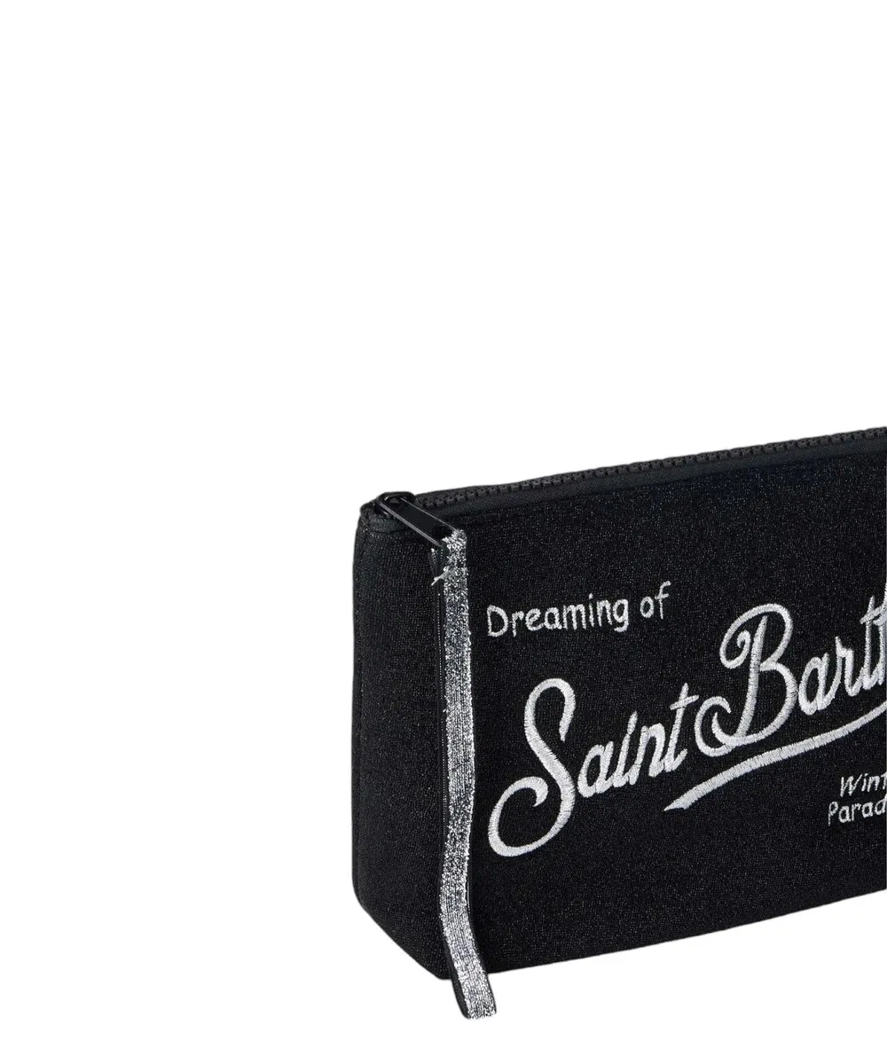 Pochette Aline in Lurex Nero con Ricamo Logo
