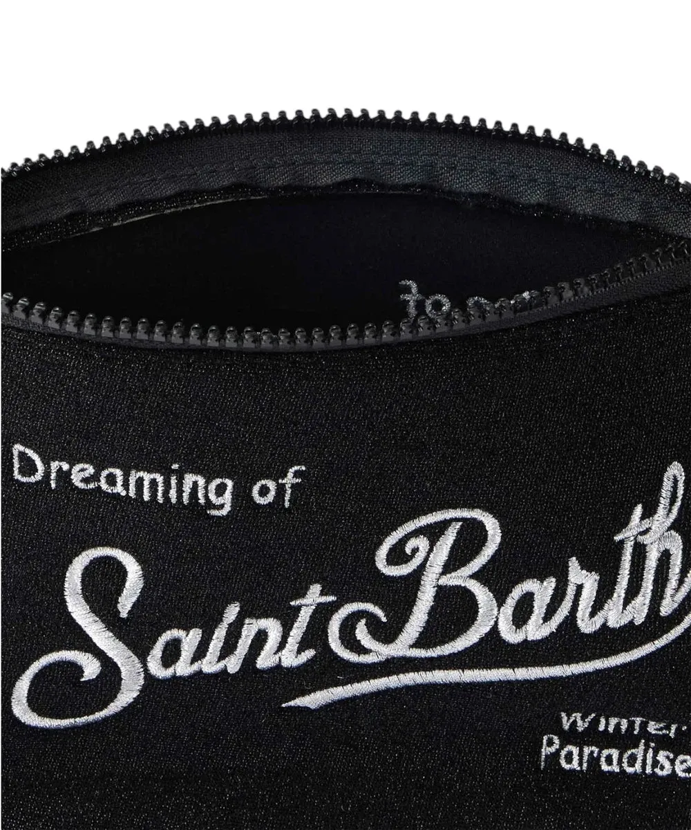 Pochette Aline in Lurex Nero con Ricamo Logo