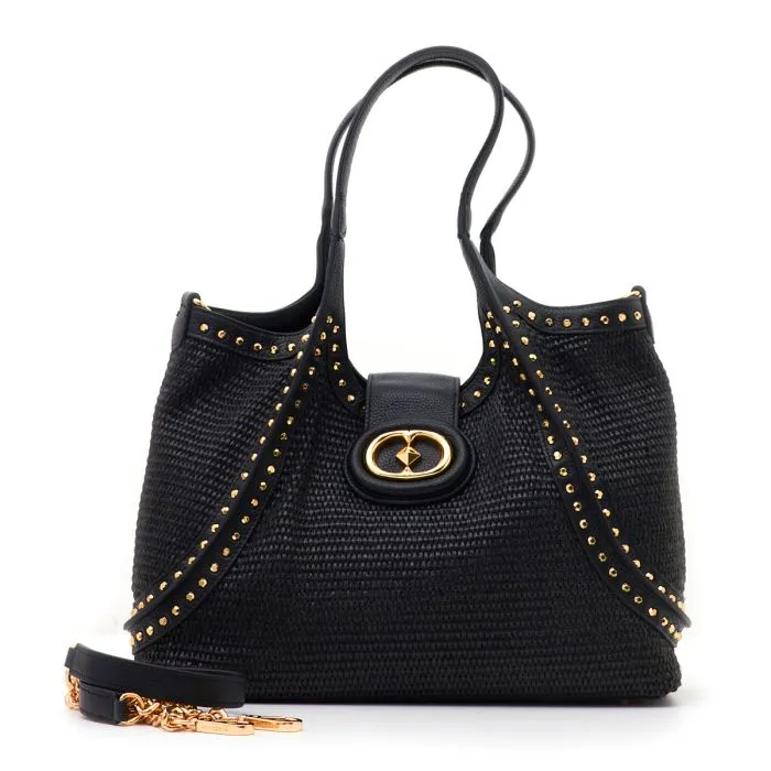 ROMANTIC SHOULDER BIG SHOPPER RAPHIA + LEATHE