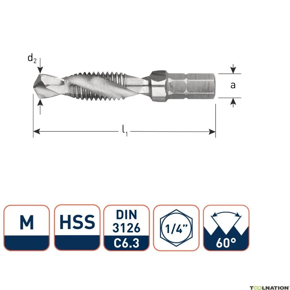 Rotec 316.1000 Punta HSS combinata 1/4 M10 x 1,5