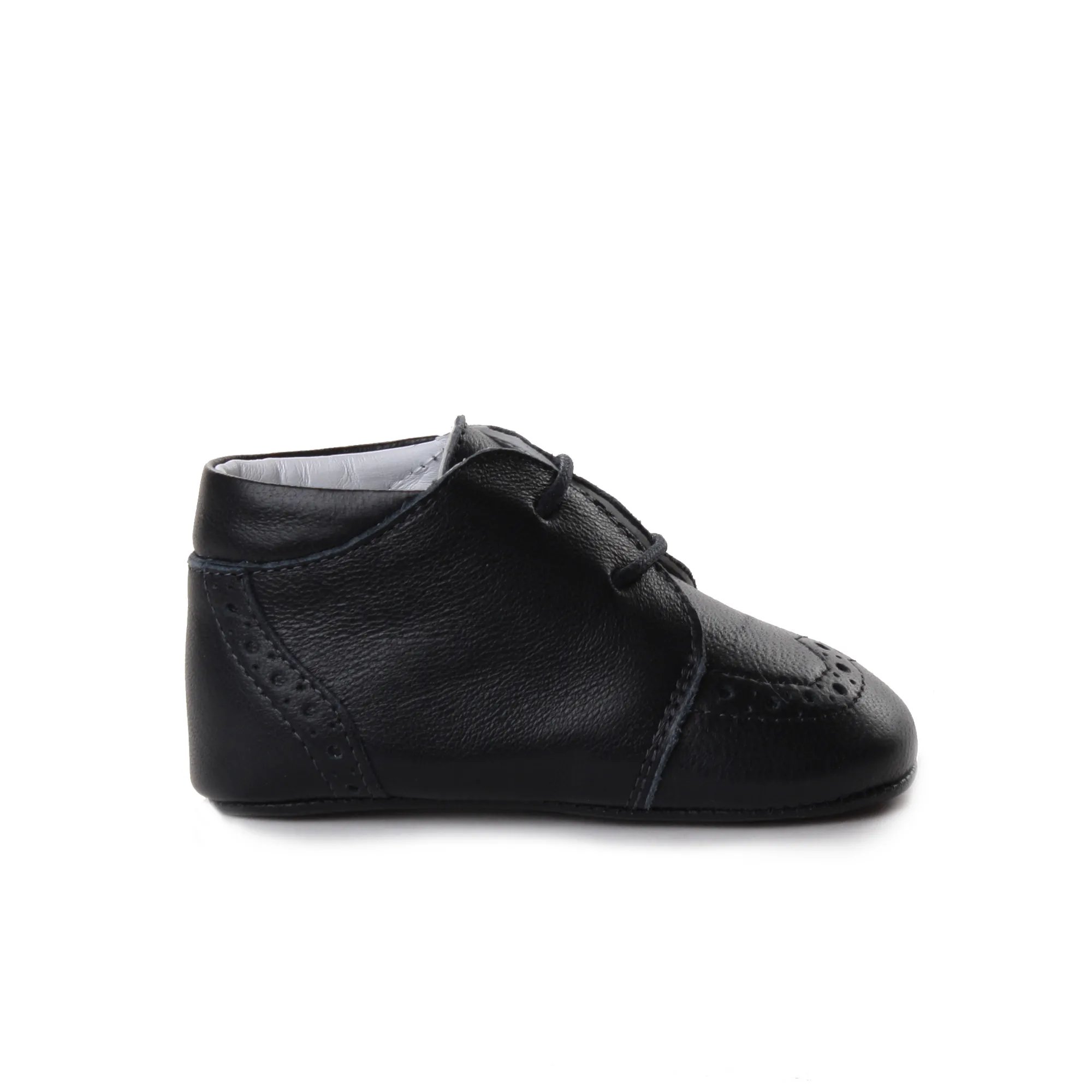 Scarpa Classica Bebè Derby Brouge Nera In Pelle