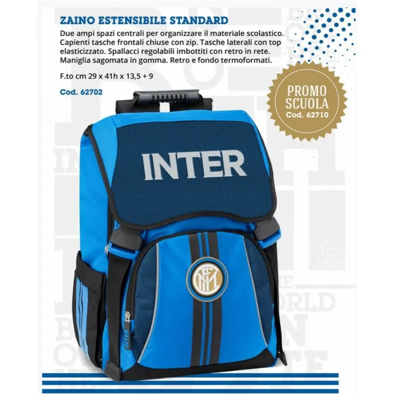SCHOOL PACK FC INTERNAZIONALE ZAINO SCUOLA ESTENSIBILE+ ASTUCCIO 3 ZIP 41PEZZI GIOTTO FRIXION PR.UFFICIALE PANINI SCUOLA