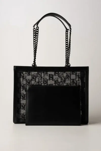 Shopper grande in rete flock Nero