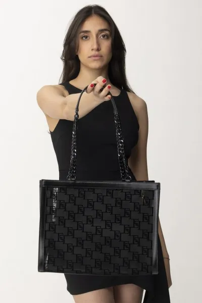 Shopper grande in rete flock Nero