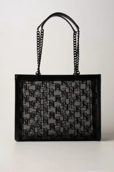 Shopper grande in rete flock Nero