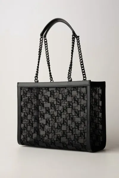 Shopper grande in rete flock Nero