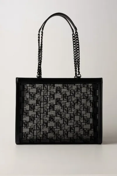 Shopper grande in rete flock Nero