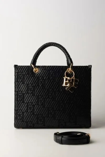 Shopper media in rafia stampa logo Nero