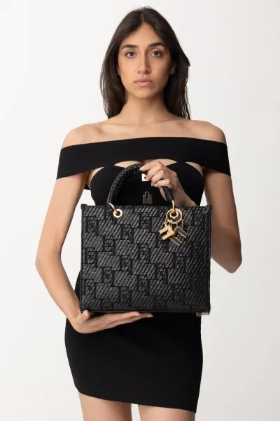 Shopper media in rafia stampa logo Nero