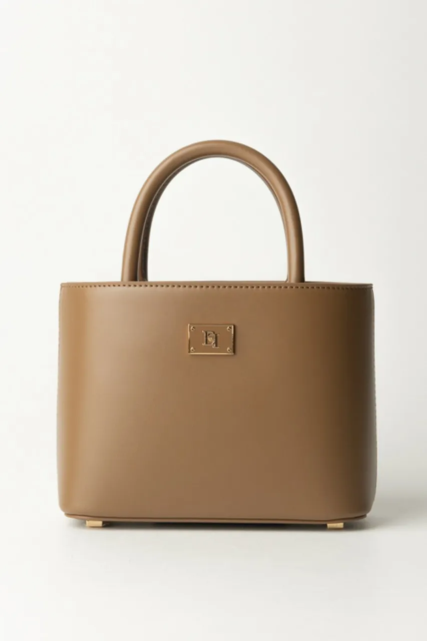 Shopper piccola con placca logo smaltata TORTORA