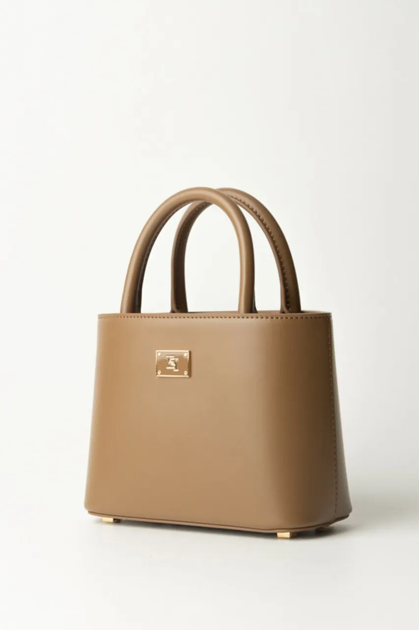 Shopper piccola con placca logo smaltata TORTORA