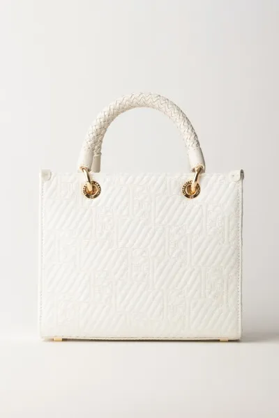 Shopper piccola in rafia con charms Avorio