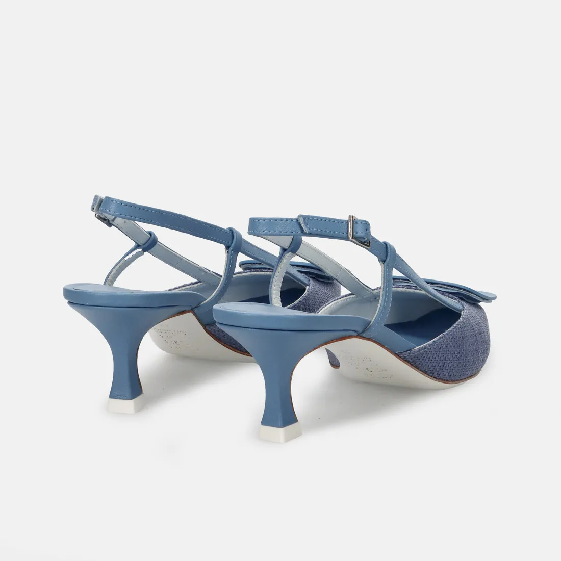 Slingback White D in pelle e rafia denim con tacco comodo