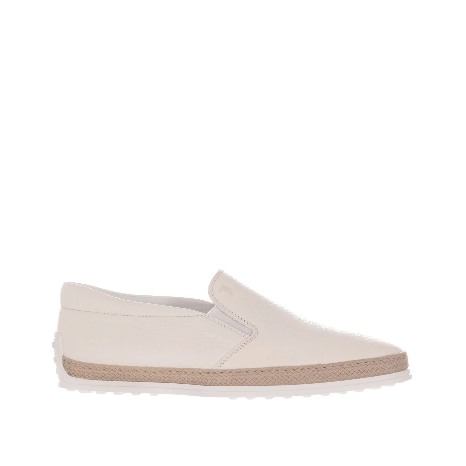 Slip on in pelle martellata con gommini e rafia