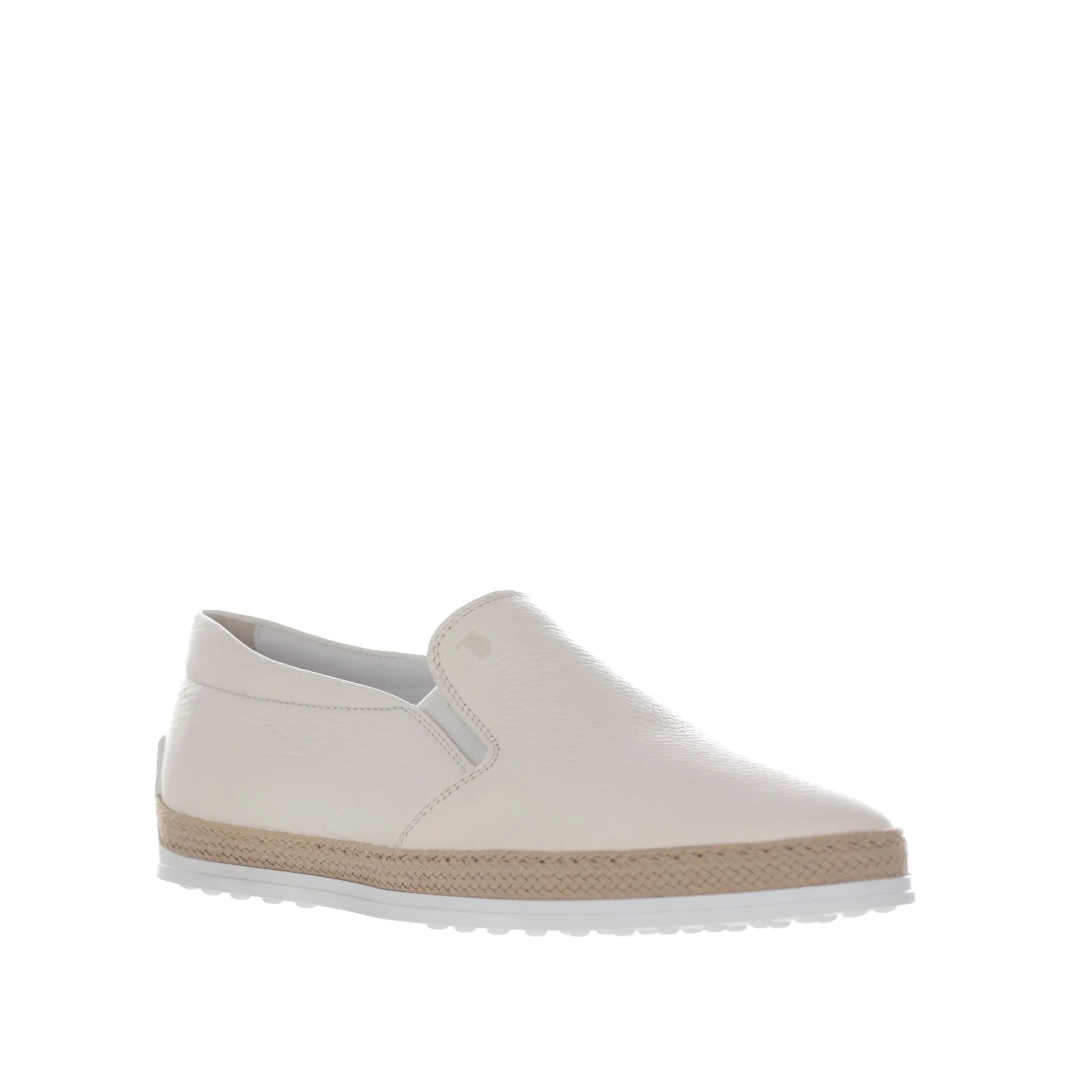 Slip on in pelle martellata con gommini e rafia