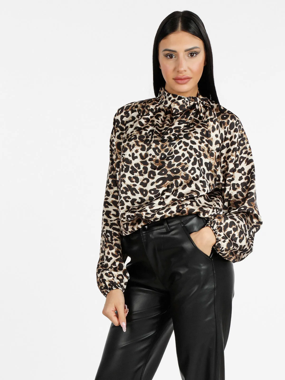 Solada Blouse femme imprimé animalier à col montant