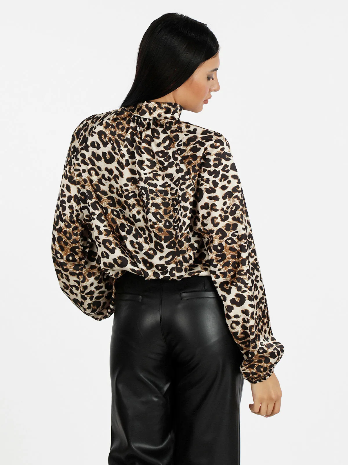 Solada Blouse femme imprimé animalier à col montant
