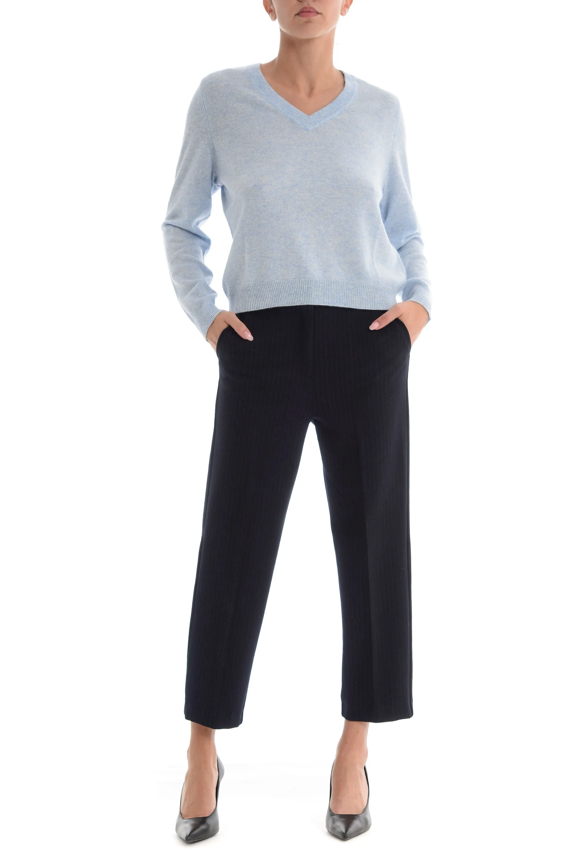 Sweet Cachemire Maglia Blu Donna scollo a cuore