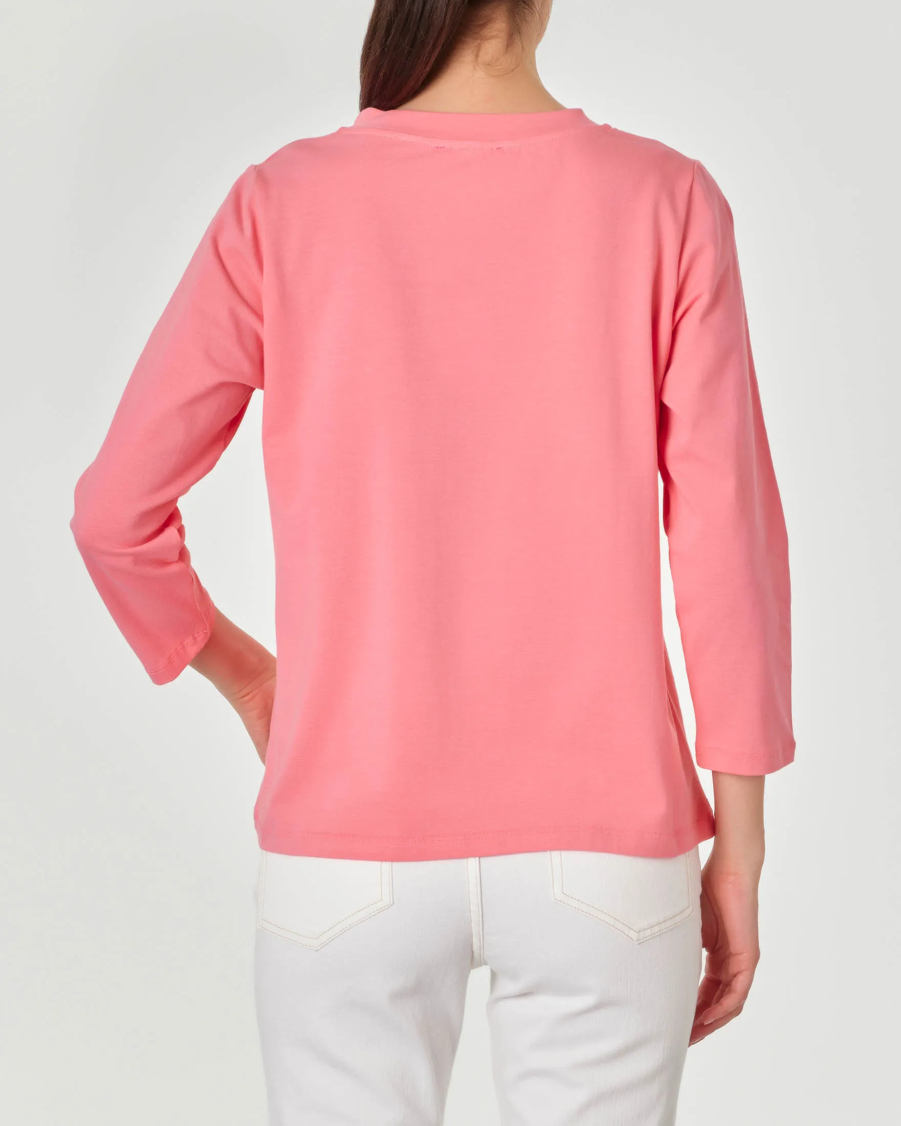 T-shirt rosa bubble in cotone stretch a manica lunga svasata al fondo