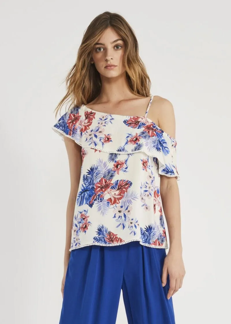 Top monospalla floreale