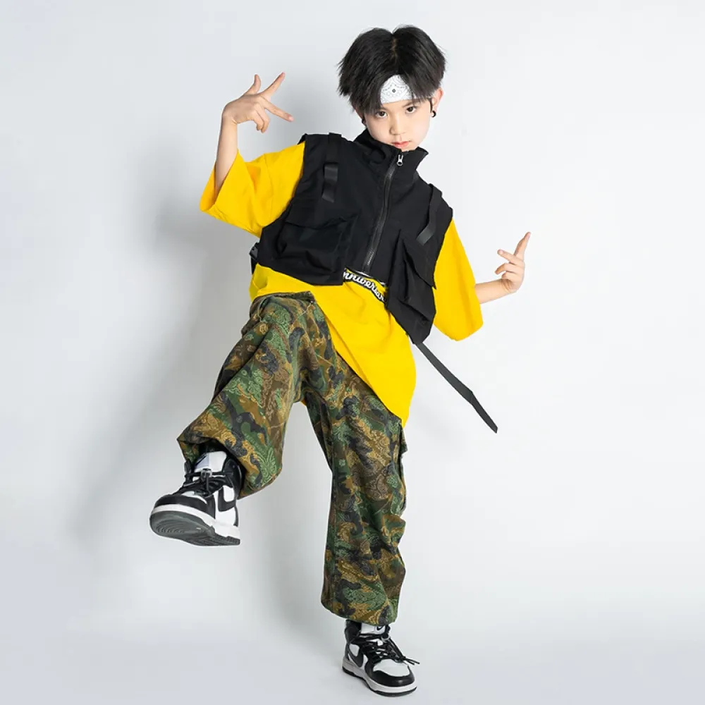 Tuta da ballo di strada hip-hop per bambini Abbigliamento alla moda per ragazzi Gilet da lavoro mimetico Abbigliamento da perfor