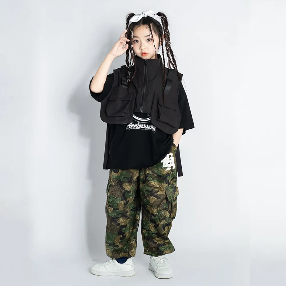Tuta da ballo di strada hip-hop per bambini Abbigliamento alla moda per ragazzi Gilet da lavoro mimetico Abbigliamento da perfor