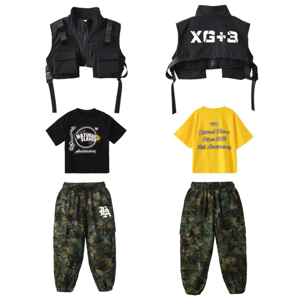 Tuta da ballo di strada hip-hop per bambini Abbigliamento alla moda per ragazzi Gilet da lavoro mimetico Abbigliamento da perfor