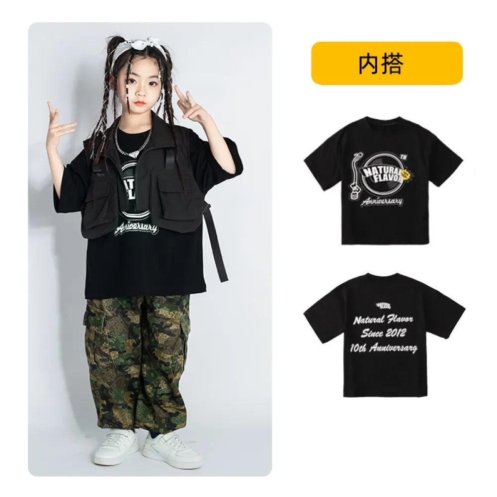 Tuta da ballo di strada hip-hop per bambini Abbigliamento alla moda per ragazzi Gilet da lavoro mimetico Abbigliamento da perfor