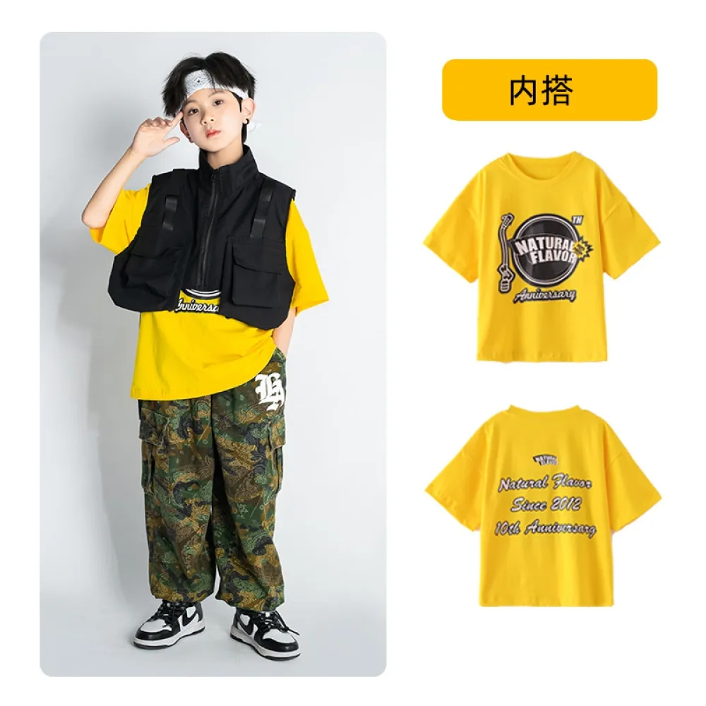 Tuta da ballo di strada hip-hop per bambini Abbigliamento alla moda per ragazzi Gilet da lavoro mimetico Abbigliamento da perfor