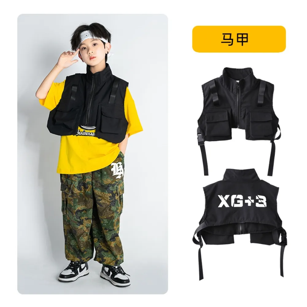 Tuta da ballo di strada hip-hop per bambini Abbigliamento alla moda per ragazzi Gilet da lavoro mimetico Abbigliamento da perfor