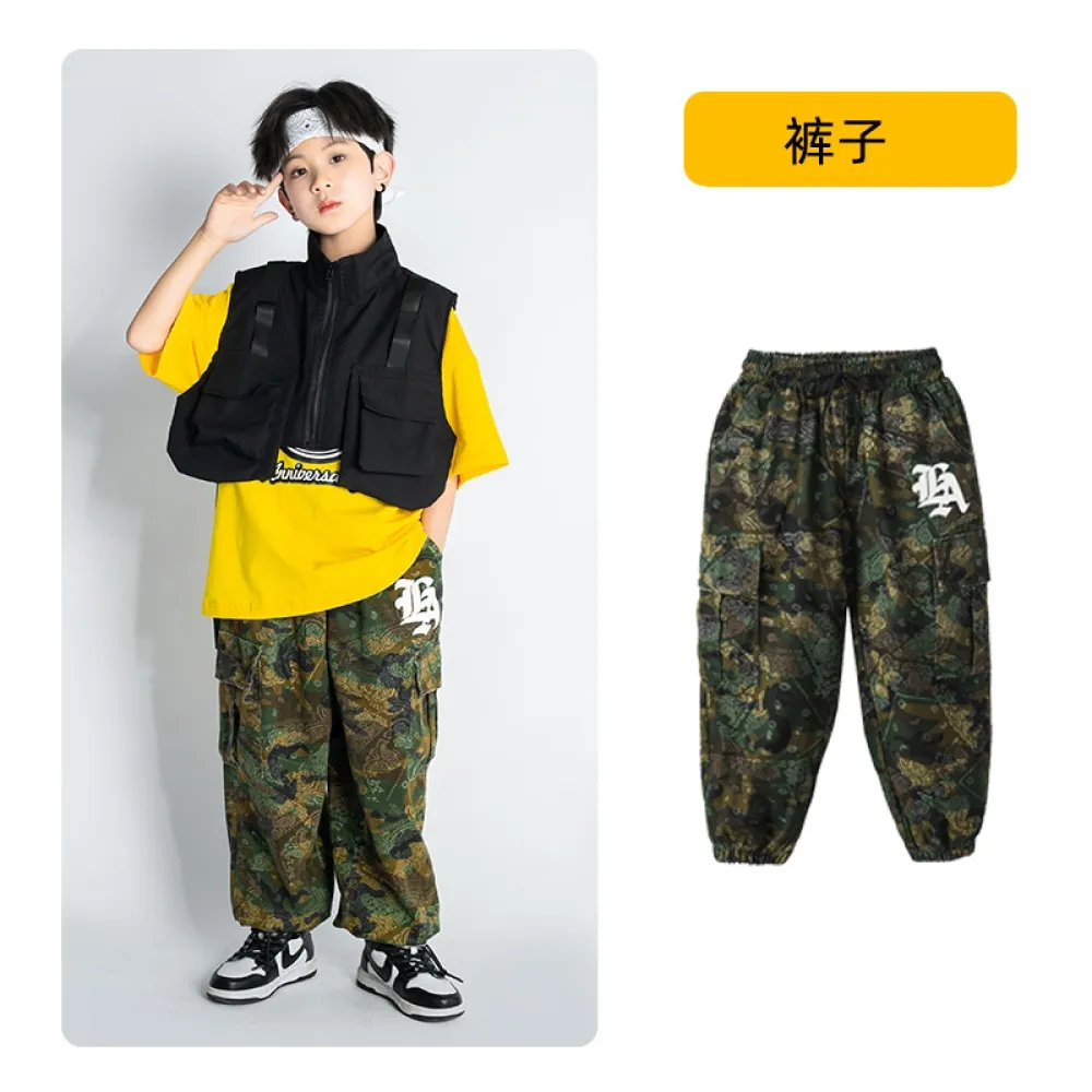 Tuta da ballo di strada hip-hop per bambini Abbigliamento alla moda per ragazzi Gilet da lavoro mimetico Abbigliamento da perfor