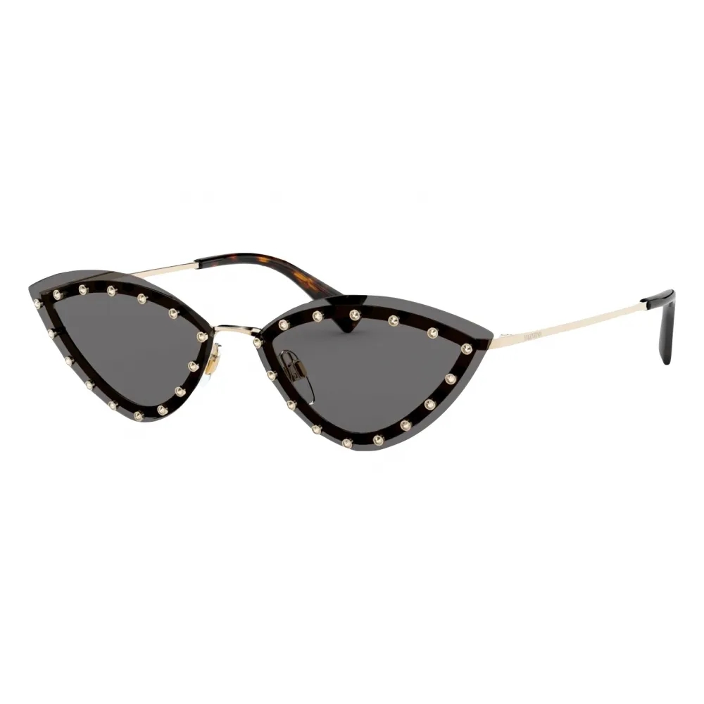 Valentino - Occhiale Triangolare in Metallo con Borchie in Cristallo - Nero - Valentino Eyewear