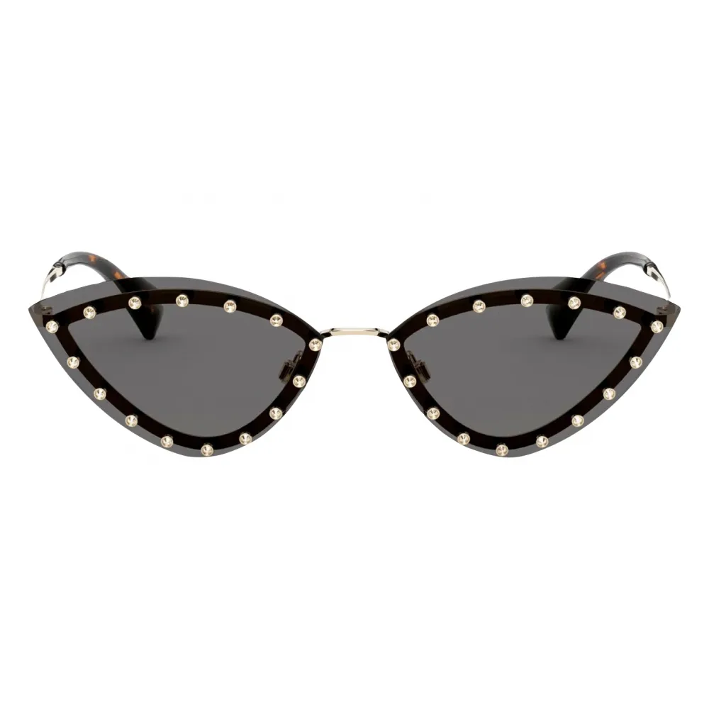 Valentino - Occhiale Triangolare in Metallo con Borchie in Cristallo - Nero - Valentino Eyewear