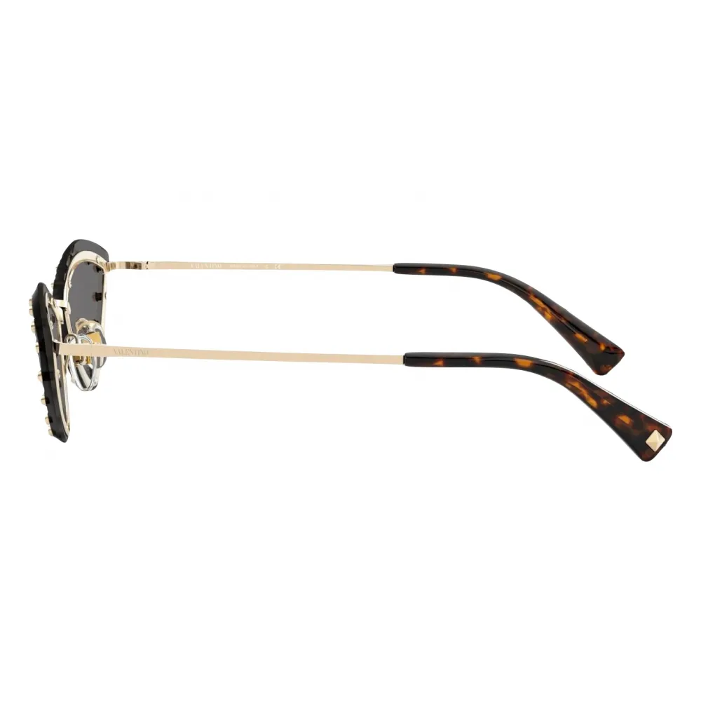 Valentino - Occhiale Triangolare in Metallo con Borchie in Cristallo - Nero - Valentino Eyewear