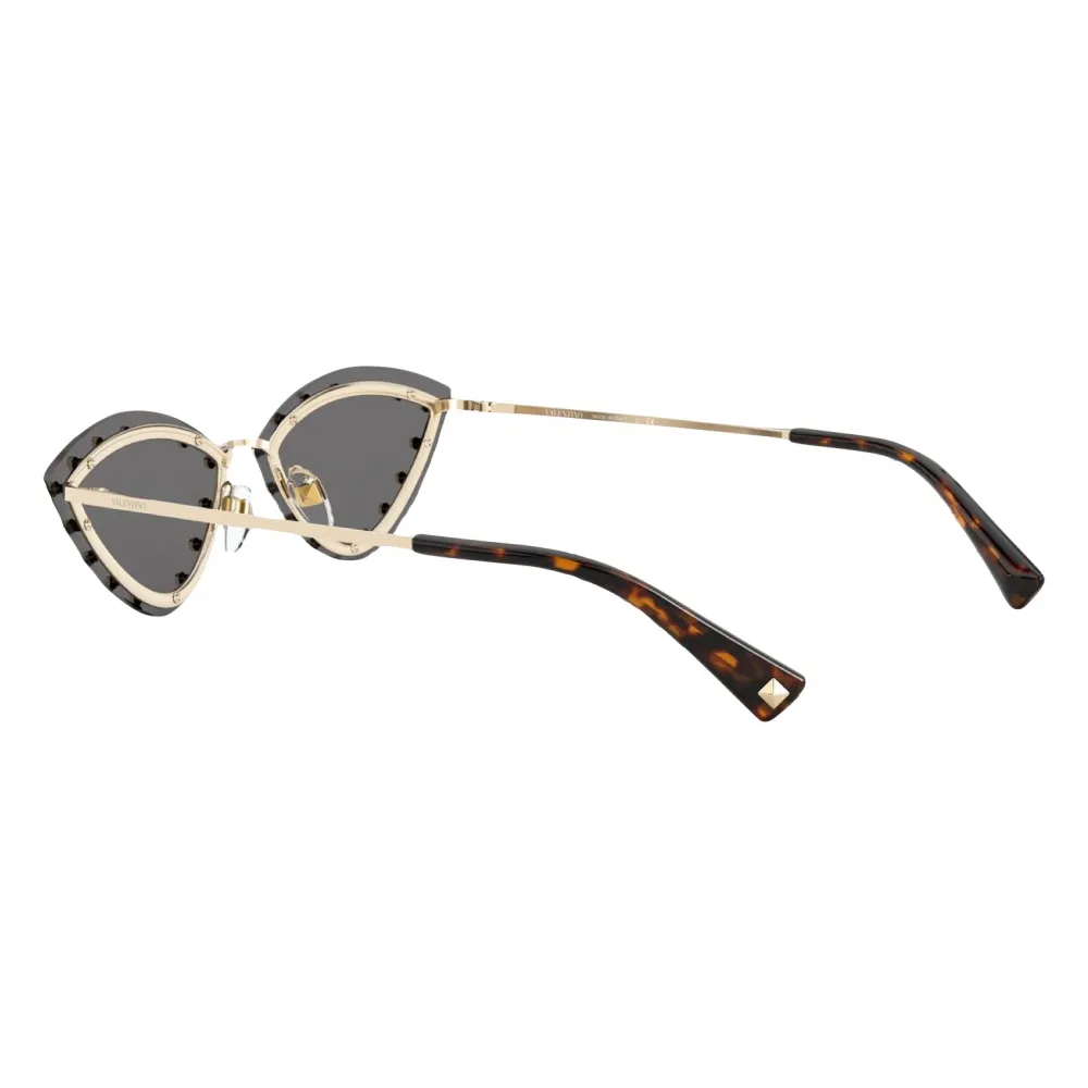 Valentino - Occhiale Triangolare in Metallo con Borchie in Cristallo - Nero - Valentino Eyewear
