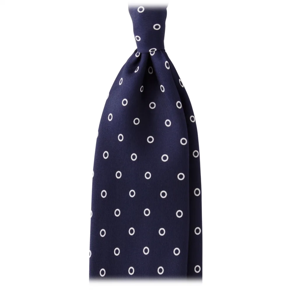 Viola Milano - Cravatta in Seta con Stampa a Cerchio - Navy / Bianco - Made in Italy - Luxury Exclusive Collection
