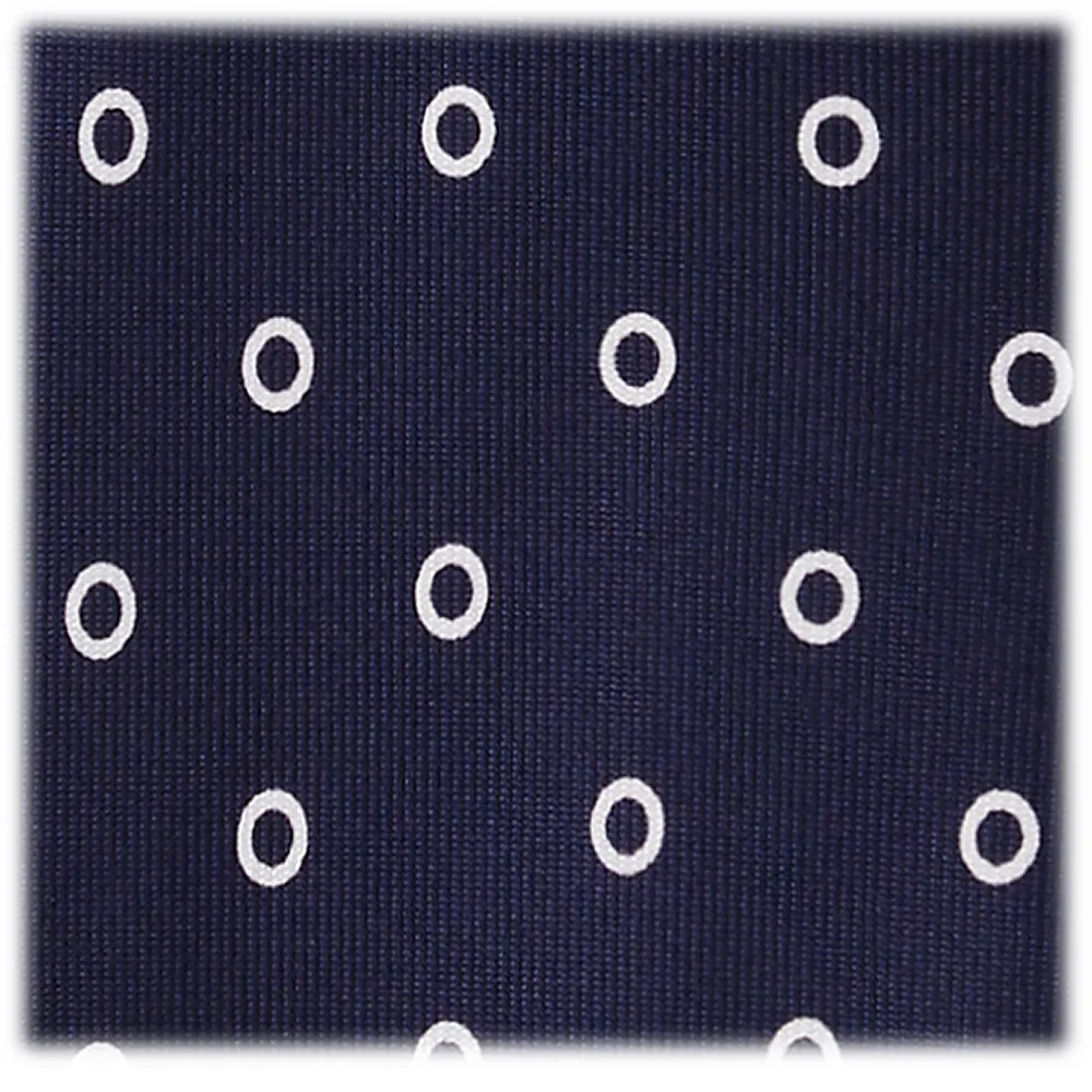 Viola Milano - Cravatta in Seta con Stampa a Cerchio - Navy / Bianco - Made in Italy - Luxury Exclusive Collection