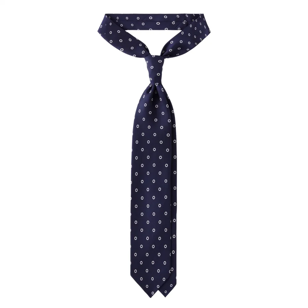 Viola Milano - Cravatta in Seta con Stampa a Cerchio - Navy / Bianco - Made in Italy - Luxury Exclusive Collection
