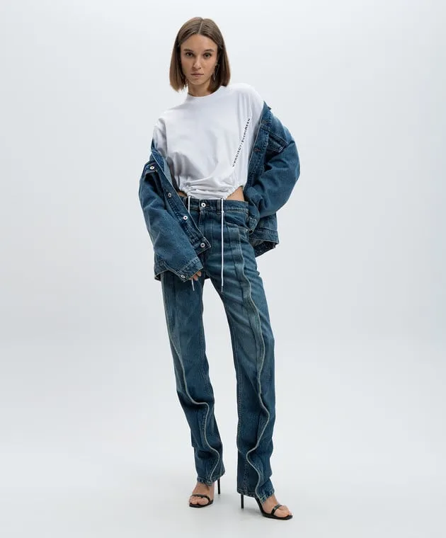 Y Project Giubbotto in denim blu con patch logo 207JA001D22